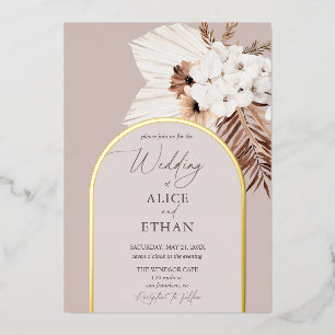 Boho Dried Palm Leaves Wedding Foil Invitation