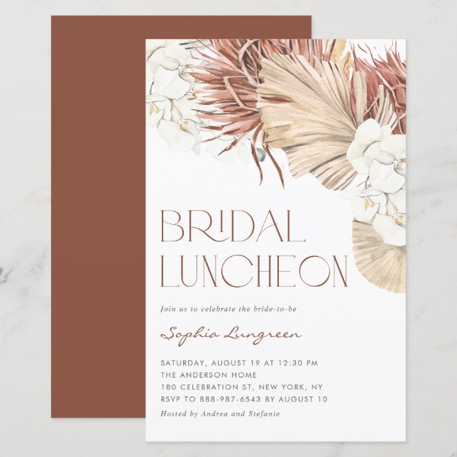 Boho Dried Palm Orchid Bridal Luncheon Invitation (Front/Back)