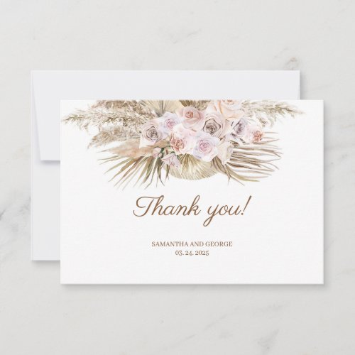 Boho Dried Palm Pampas Grass Dusty Pink Orchid  Th Thank You Card