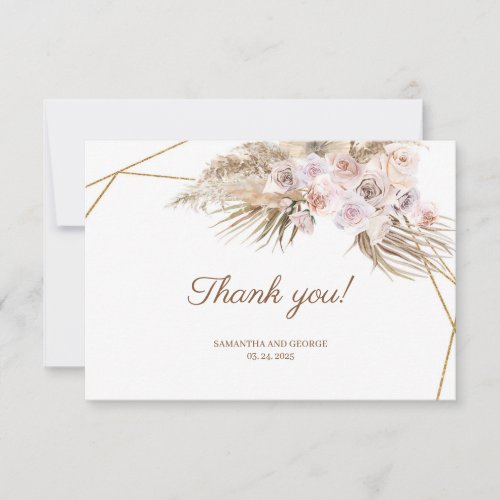 Boho Dried Palm Pampas Grass Dusty Pink Orchid  Thank You Card