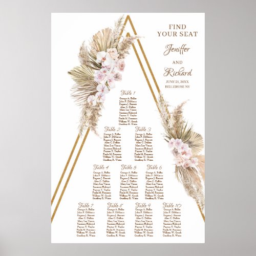 Boho Dried Palm Pampas Grass Dusty Rose Gold Arch Poster