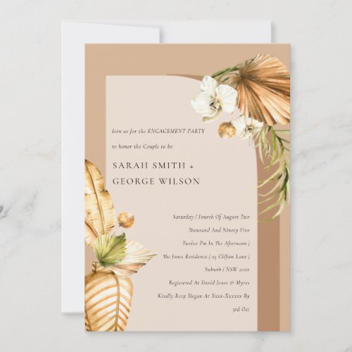 Boho Dried Palm Rust Floral Arch Engagement Invite