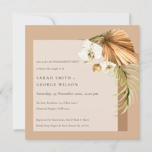Boho Dried Palm Rust Floral Arch Engagement Invite