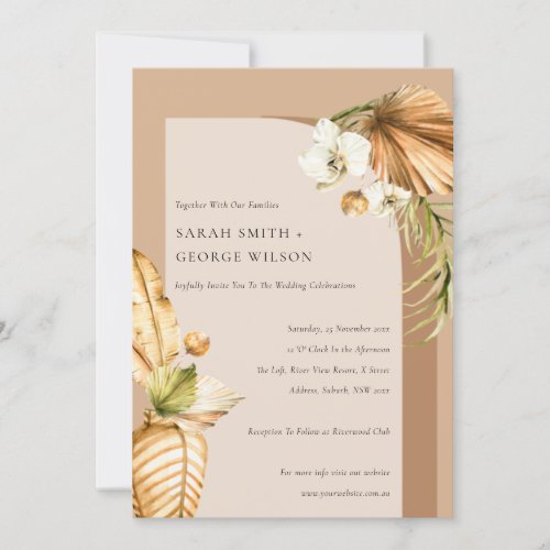 Boho Dried Palm Rust Floral Arch Wedding Invite