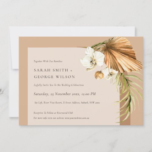 Boho Dried Palm Rust Floral Arch Wedding Invite