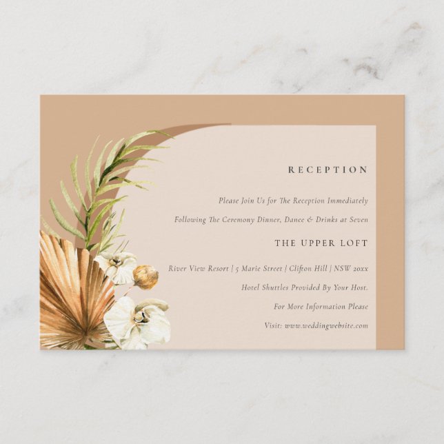 Boho Dried Palm Rust Floral Arch Wedding Reception Enclosure Card (Front)
