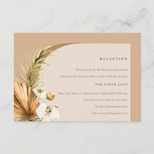 Boho Dried Palm Rust Floral Arch Wedding Reception Enclosure Card