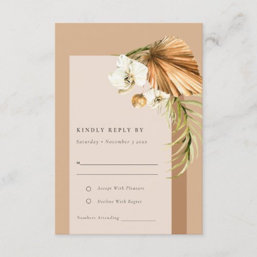 Boho Dried Palm Rust Floral Arch Wedding RSVP Enclosure Card