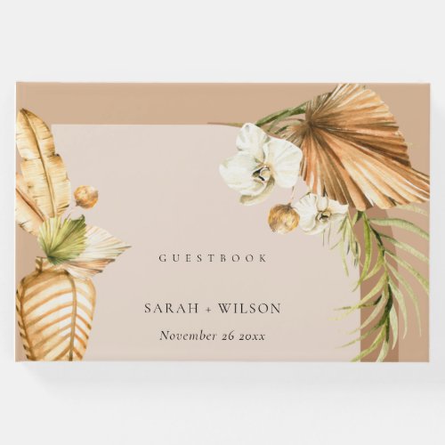 Boho Dried Palm Rust Floral Arch Wedding Thanks Fa Guest Book