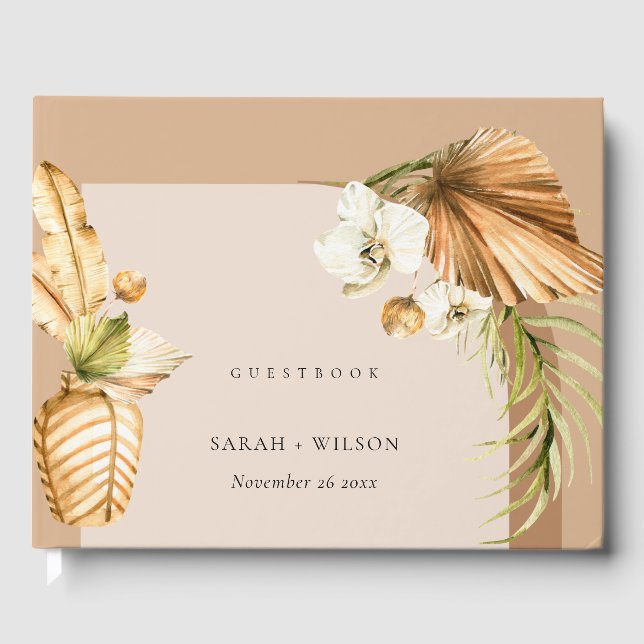 Boho Dried Palm Rust Floral Arch Wedding Thanks Fa Guest Book (Front)