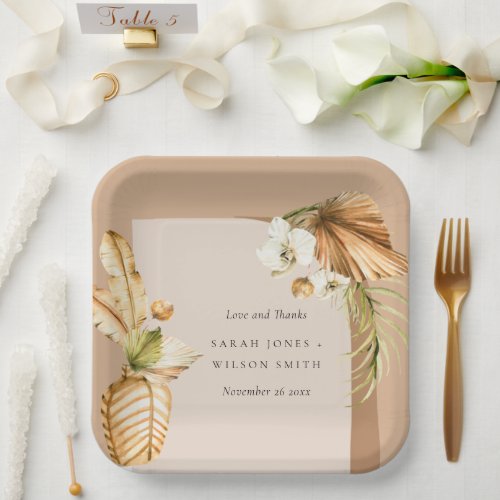 Boho Dried Palm Rust Floral Arch Wedding Thanks Paper Plates