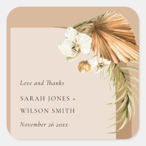Boho Dried Palm Rust Floral Arch Wedding Thanks Square Sticker