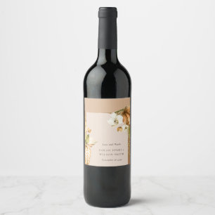 Boho Dried Palm Rust Floral Arch Wedding Thanks Wine Label
