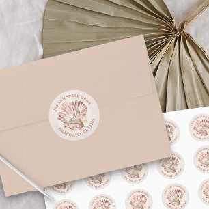 Boho Dried Palm Tropical Foliage Return Address Classic Round Sticker