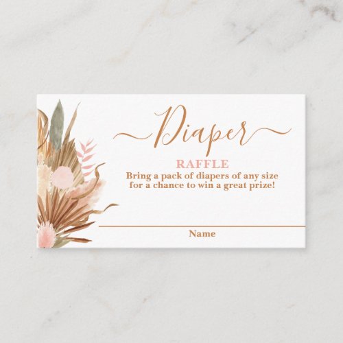 Boho Dried Palms Diaper Raffle Card