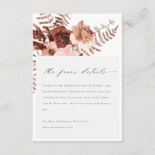 Boho Dried Rust Blush Fern Orchid Wedding Details Enclosure Card
