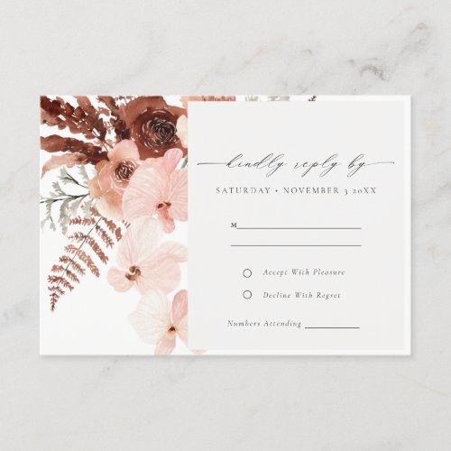 Boho Dried Rust Blush Fern Orchid Wedding Rsvp Enclosure Card