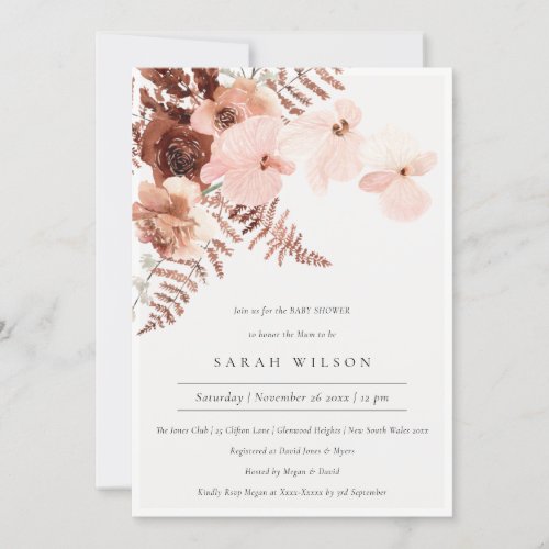 Boho Dried Rust Blush Orchid Baby Shower Invite
