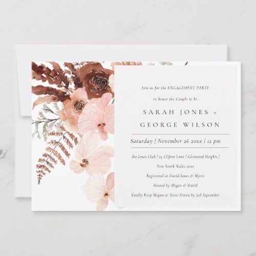 Boho Dried Rust Blush Orchid Engagement Invite