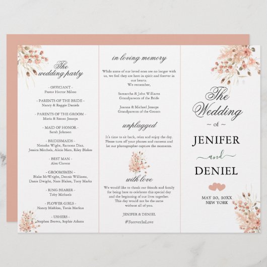 Boho Dried Watercolor Floral Wedding Programme (Front/Back)