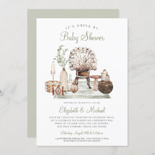 Boho Drive By Green Eucalyptus Baby Shower Invitat Invitation