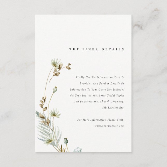 Boho Dry Palm Pampas Grass Floral Wedding Details Enclosure Card (Front)
