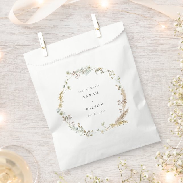 Boho Dry Palm Pampas Grass Floral Wreath Wedding  Favor Bag (Clipped)