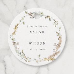 Boho Dry Palm Pampas Grass Floral Wreath Wedding Favor Tags