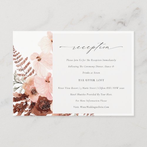Boho Dry Rust Blush Fern Orchid Wedding Reception Enclosure Card