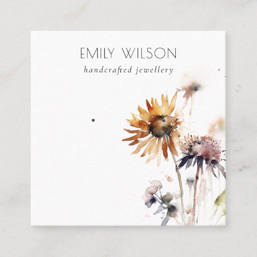 Boho Dry Wildflower Watercolor Earring Display Square Business Card