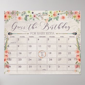 Boho Due Date Calendar Sign Baby Shower Game by joyonpaper at Zazzle