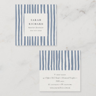 Boho Dusky Blue Watercolor Hand Drawn Strips Square Business Card
