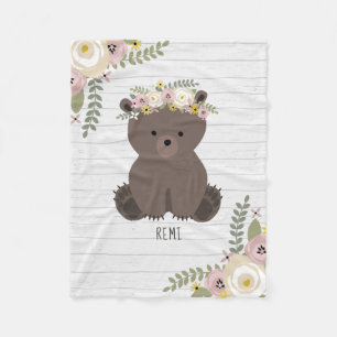 Boho Dusty Bear Gray Wood Personalized Fleece Blanket