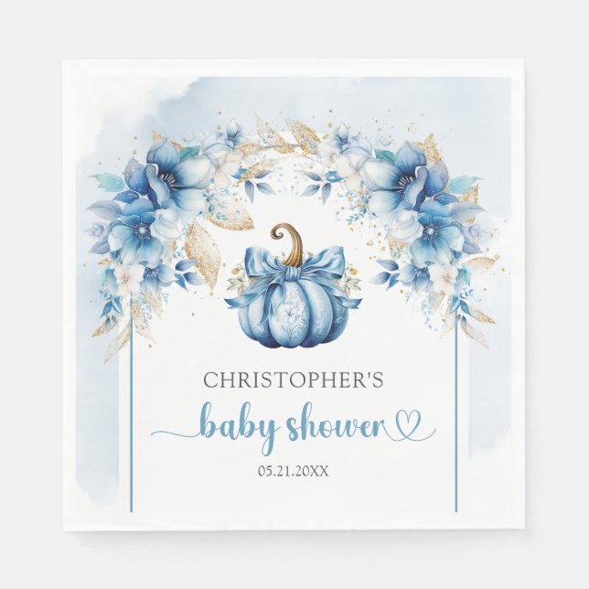 Boho dusty blue and gold pumpkin flowers arch napkins (Front)