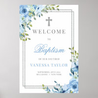Boho dusty blue and silver glitter Baptism Welcome