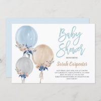 Boho dusty blue baby Shower balloons boy Invitation