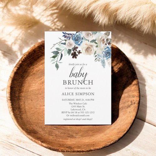 Boho Dusty Blue Baby Shower Invitation