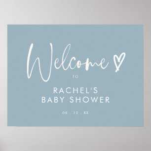 Boho Dusty Blue Baby Shower Welcome Sign