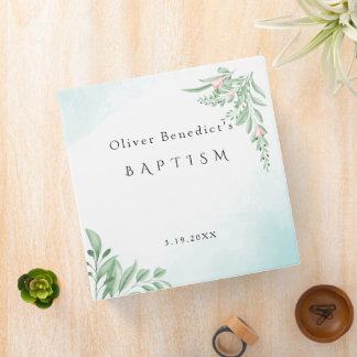 Boho Dusty Blue Baptism Photo Album 3 Ring Binder
