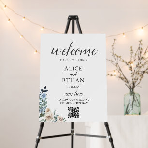Boho Dusty Blue Beige Flower Welcome Sign