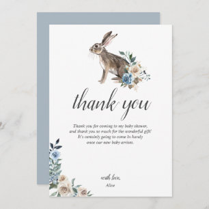 Boho Dusty Blue Beige Flowers Baby Shower Thank You Card