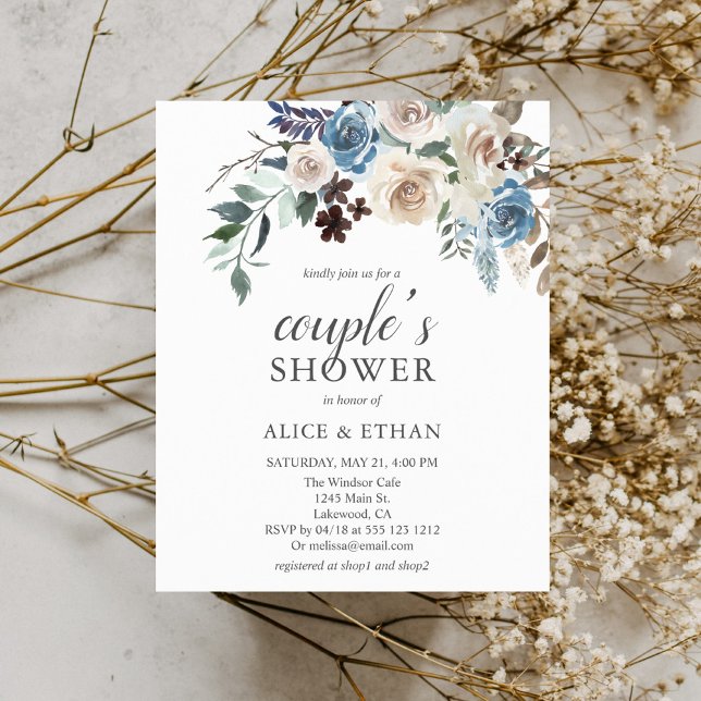 Boho Dusty Blue Beige Flowers Couples Shower (Creator Uploaded)