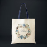Boho Dusty Blue Beige Rose Floral Wreath Tote Bag<br><div class="desc">Boho Dusty Blue Beige Rose Floral Wreath - Wedding / Bridesmaid / Personal Tote Bag.</div>