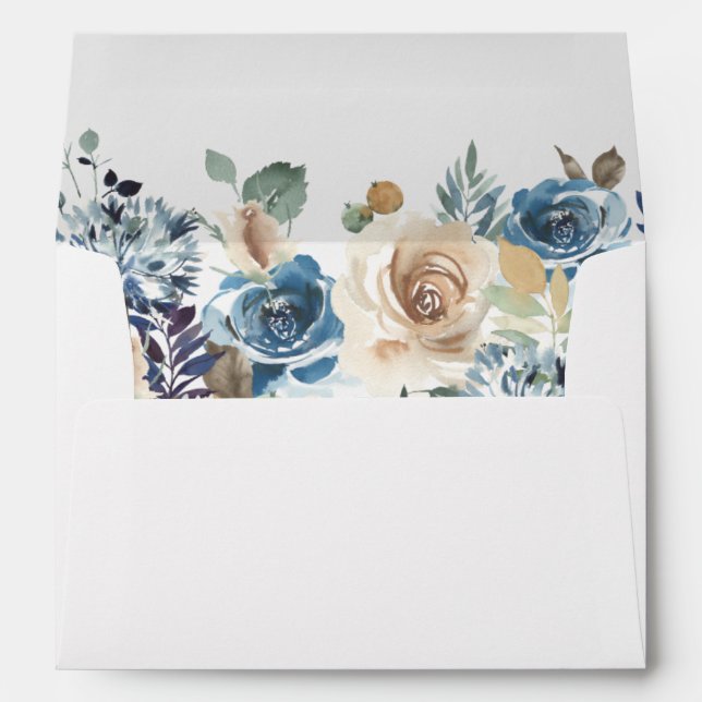 Boho Dusty Blue Beige Rustic Floral 5x7 Wedding Envelope (Back (Bottom))
