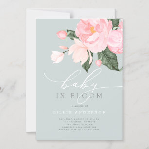 Boho Dusty Blue Blush Floral Baby in Bloom Shower Magnetic Invitation