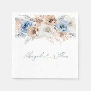 Boho Dusty Blue: Bohemian Floral Wedding Reception Napkins