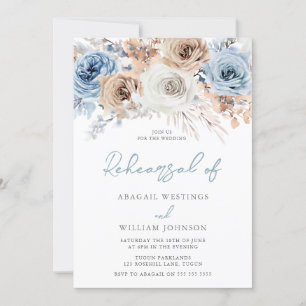 Boho Dusty Blue: Bohemian Wedding Rehearsal Dinner Invitation