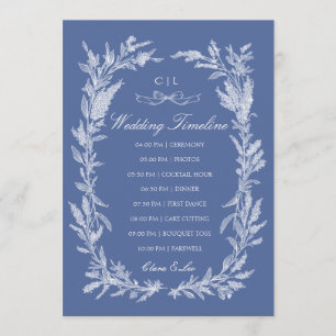 Boho Dusty Blue Botanical Wreath Wedding Timeline  Program