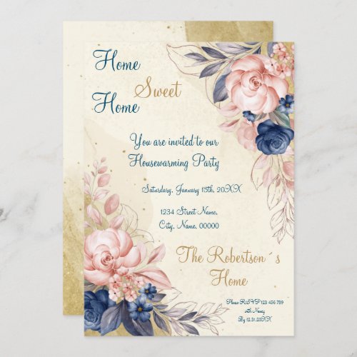 Boho Dusty Blue Bouquet Housewarming Party Invitation