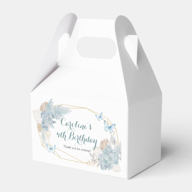 Boho Dusty Blue Butterfly Birthday Favors Boxes (Front Side)